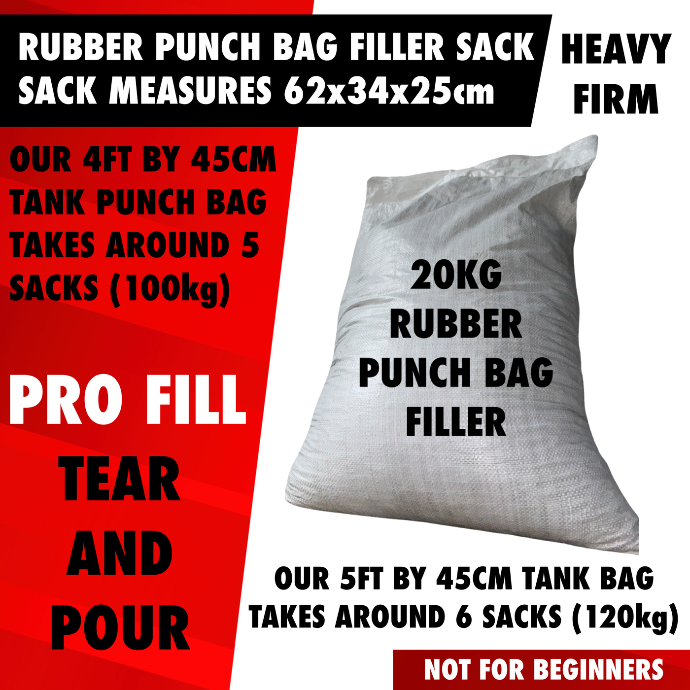 60kg Very Firm Heavy Recycled Rubber Punch Bag Filler