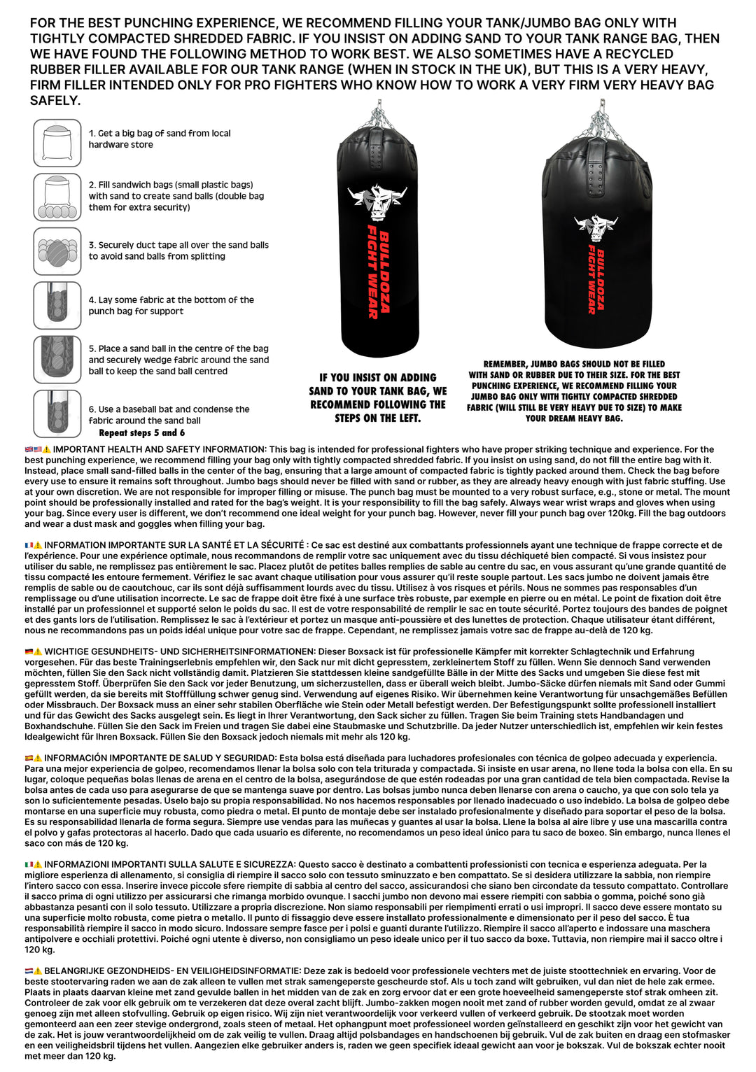 XL Tank Self-Fill 5ft by 45cm Pro Punch Bag – Bulldozafightwear