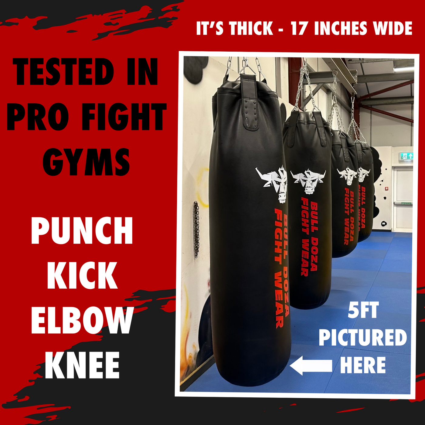 XL Tank Self Fill 5ft by 45cm Pro Punch Bag Bulldozafightwear