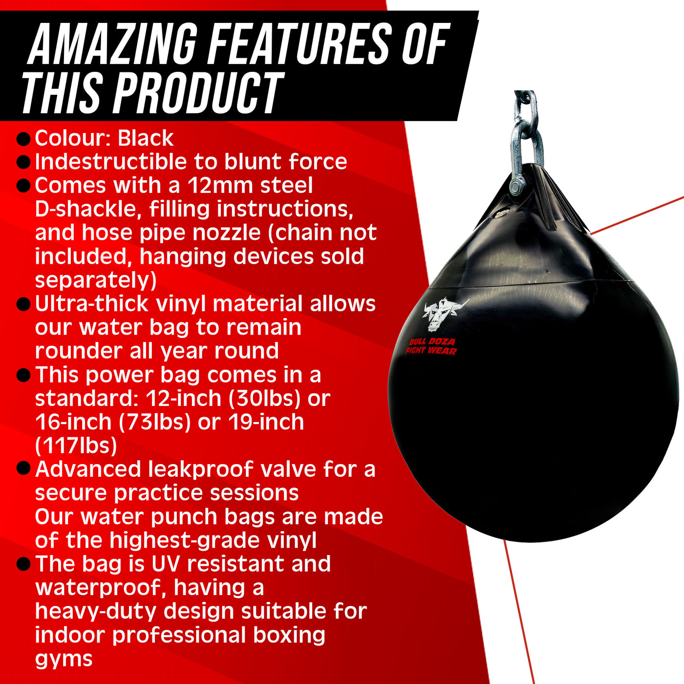 16” Pro Water Punch Bag - 33kg (72lbs) – Bulldozafightwear